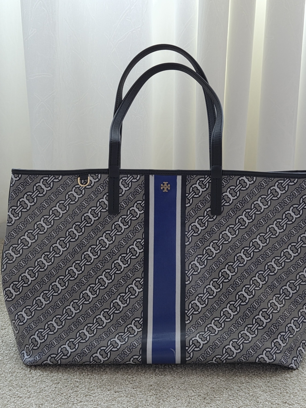 Tory Burch Navy Stripe Logo Tote - Picture 1 of 4